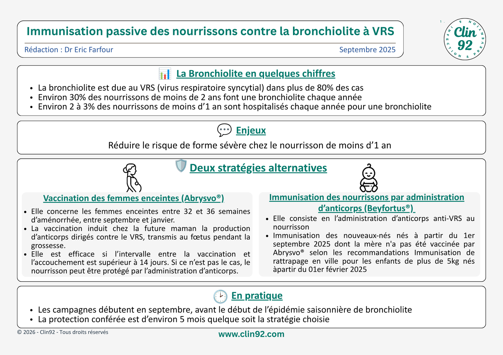 Immunisation passive des nourrissons contre la bronchiolite à VRS - aperçu